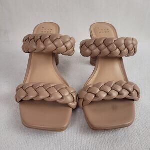 A New Day Womens Tan Vegan Leather Braided Strap Stacked Heel Sandals Size 6.5